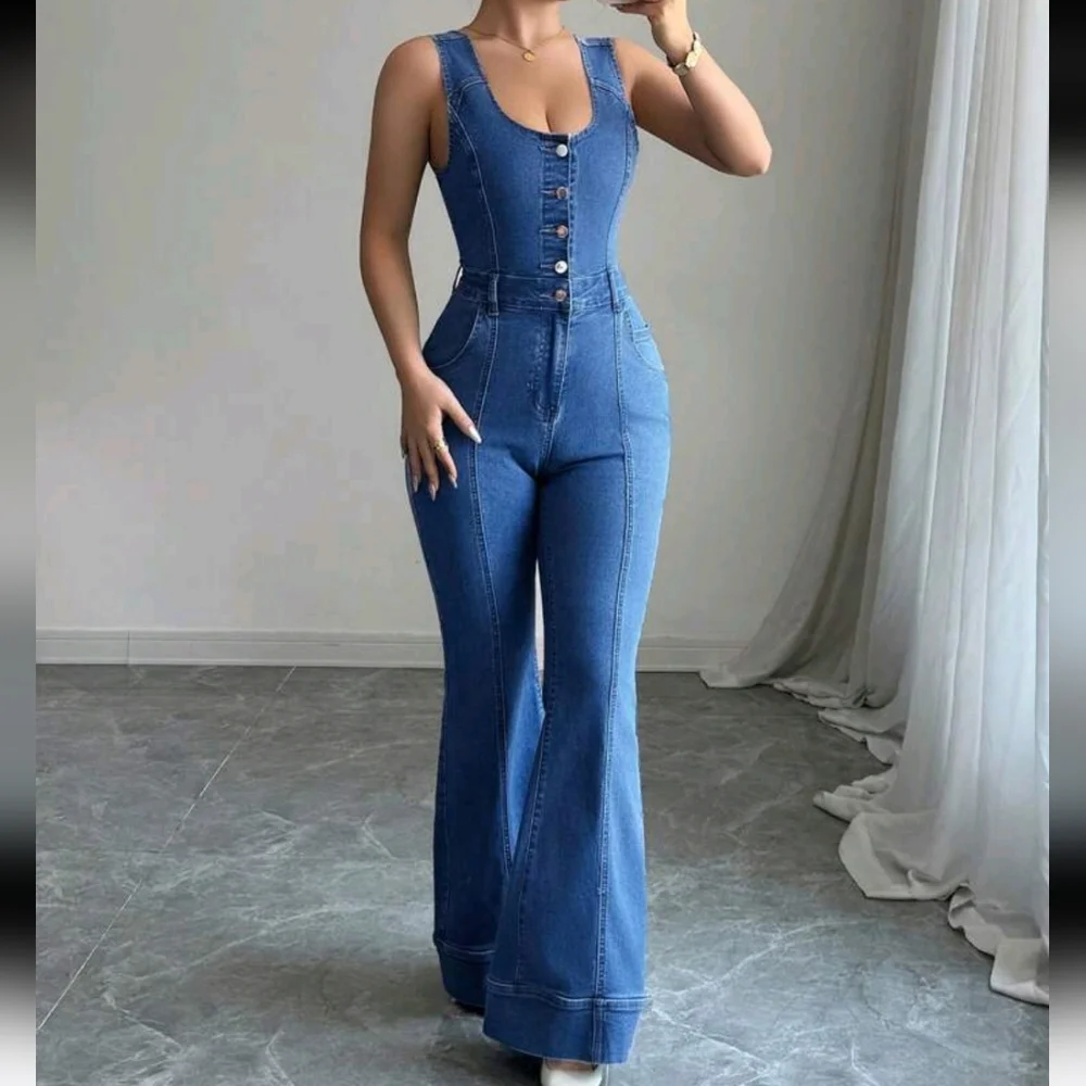 Women's Fashionable Casual Versatile Denim Jumpsuit And Bib Pants - Picture 3 of 4